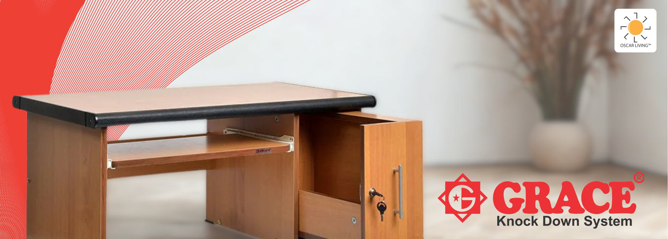 Lemari buku, meja kerja, rak serbaguna