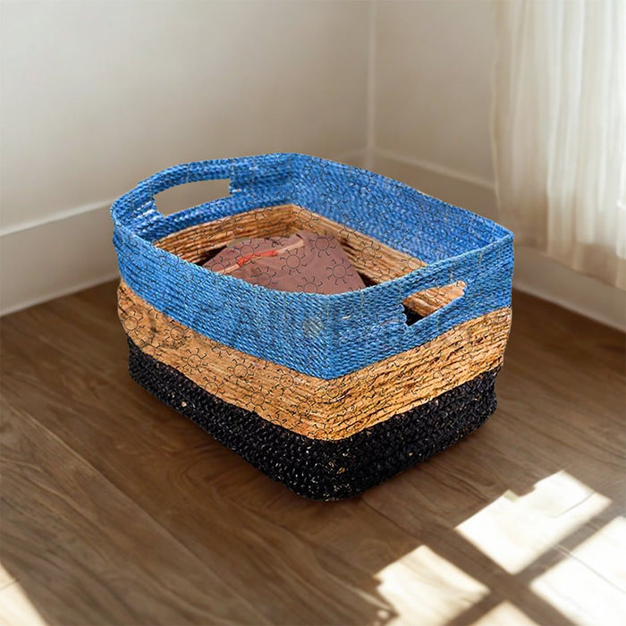 KERANJANG ANYAM Keranjang Anyam Kombinasi Rafia Dengan Pegangan Samping OLIV OLIV OSCARLIVING