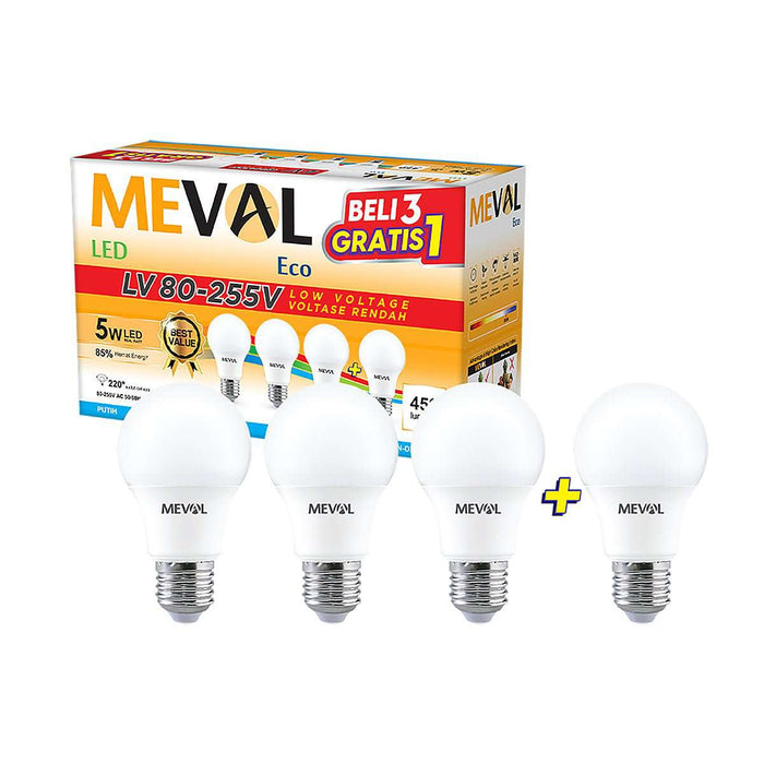 Lampu Putih LED Bulb Meval Eco LV BL4 05A 5 Watt Isi 4 di Oscar Living dengan harga termurah