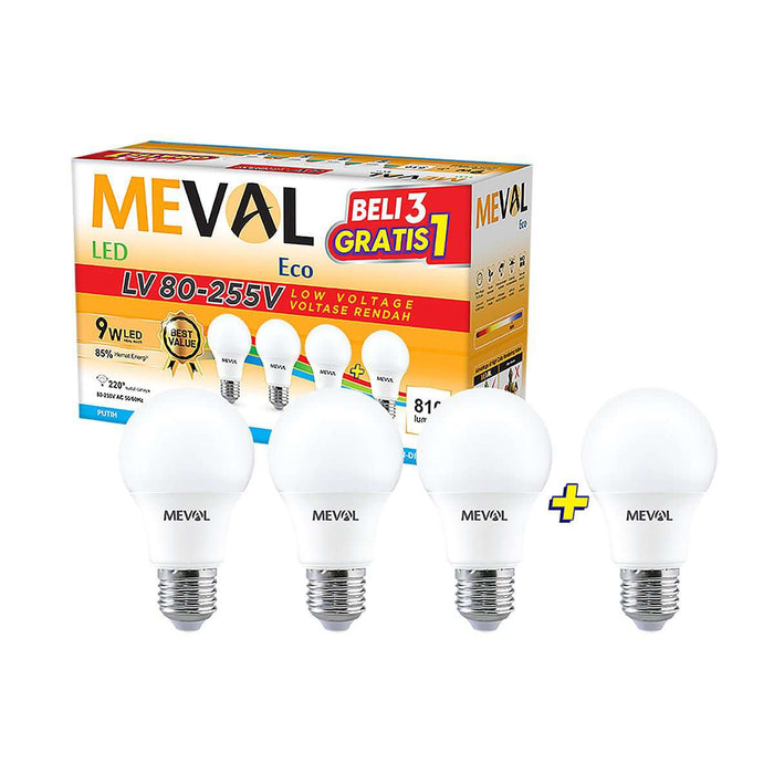LAMPU LED Lampu Putih LED Bulb Meval Eco LV BL4 09A 9 Watt Isi 4 MEVAL OSCARLIVING