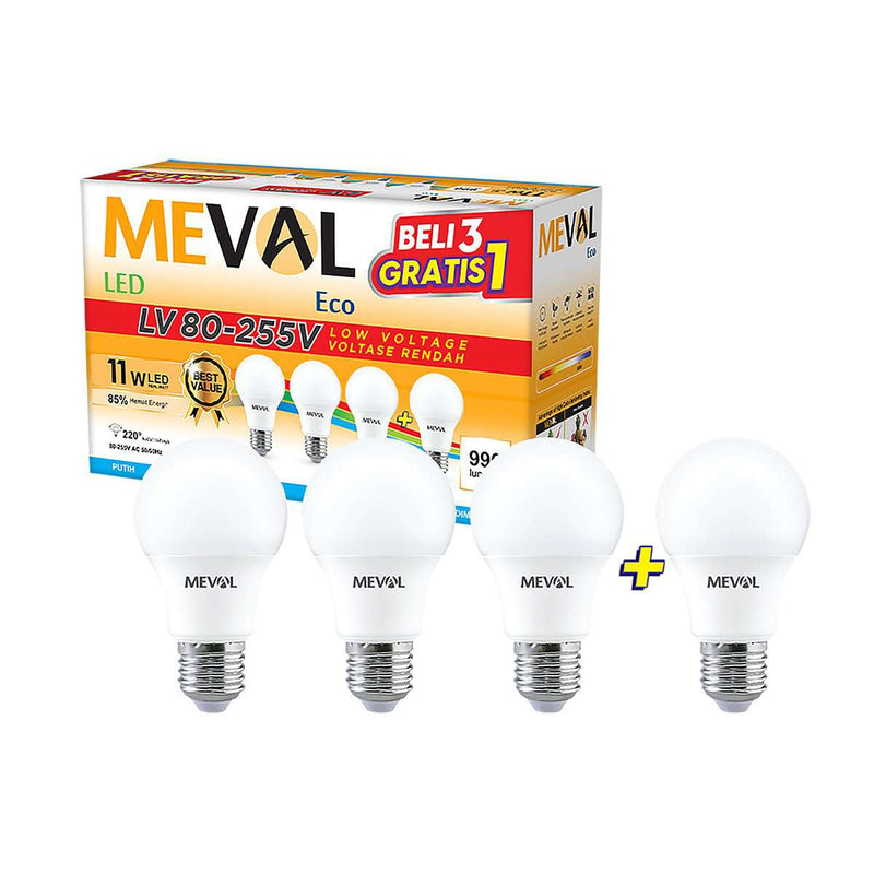 LAMPU LED Lampu Putih LED Bulb Meval Eco LV BL4 11A 11 Watt Isi 4 MEVAL OSCARLIVING