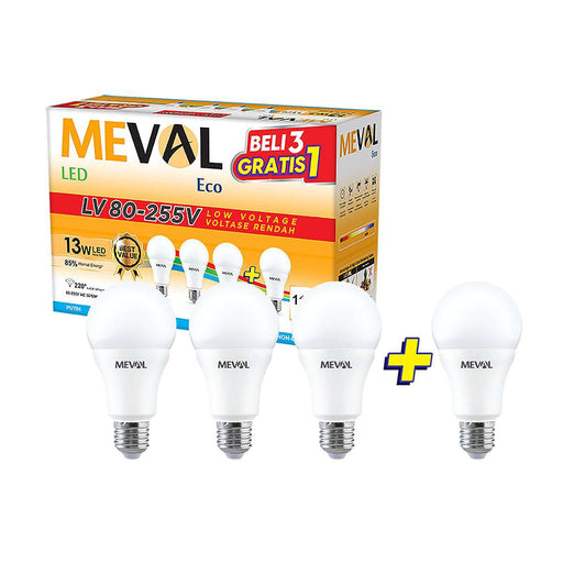 LAMPU LED Lampu Putih LED Bulb Meval Eco LV BL4 13A 13 Watt Isi 4 MEVAL OSCARLIVING