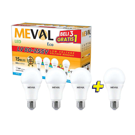 LAMPU LED Lampu Putih LED Bulb Meval Eco LV BL4 15A 15 Watt Isi 4 MEVAL OSCARLIVING