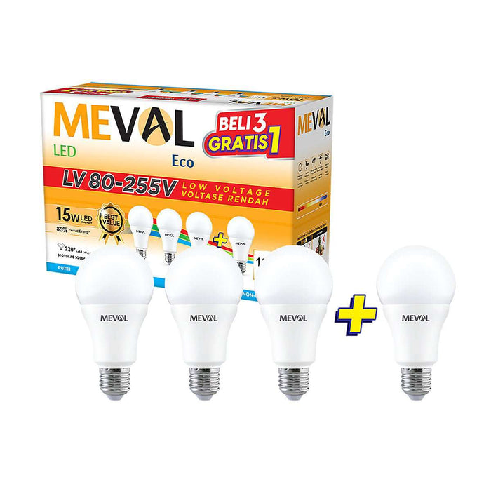 LAMPU LED Lampu Putih LED Bulb Meval Eco LV BL4 15A 15 Watt Isi 4 MEVAL OSCARLIVING
