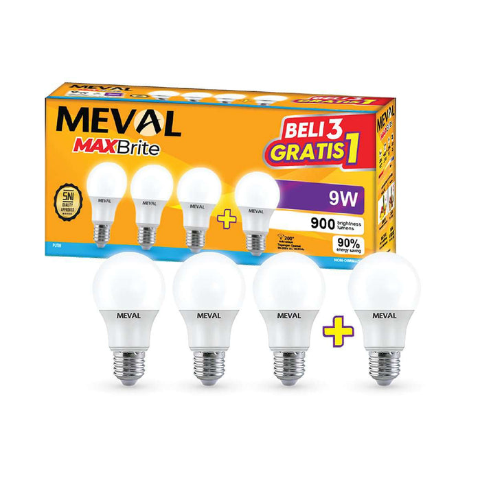 LAMPU LED Lampu Putih LED Bulb Meval Maxbrite XB4 09A 9 Watt Isi 4 MEVAL OSCARLIVING