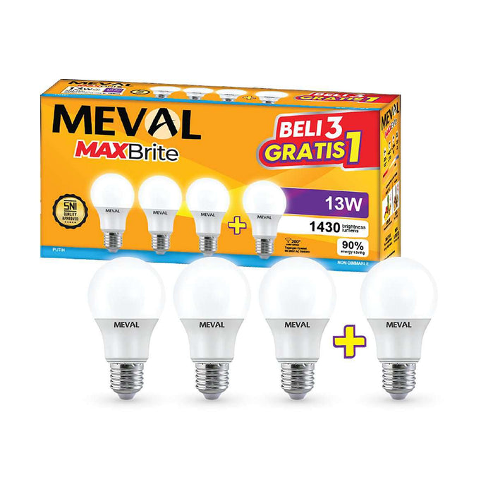 LAMPU LED Lampu Putih LED Bulb Meval Maxbrite XB4 13A 13 Watt Isi 4 MEVAL OSCARLIVING