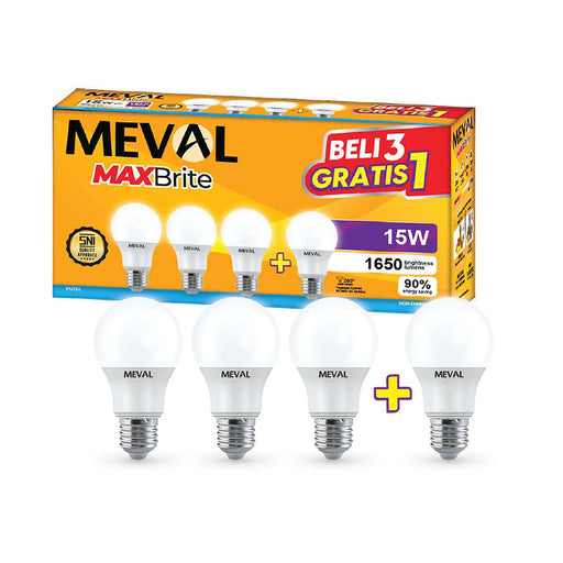 LAMPU LED Lampu Putih LED Bulb Meval Maxbrite XB4 15A 15 Watt Isi 4 MEVAL OSCARLIVING