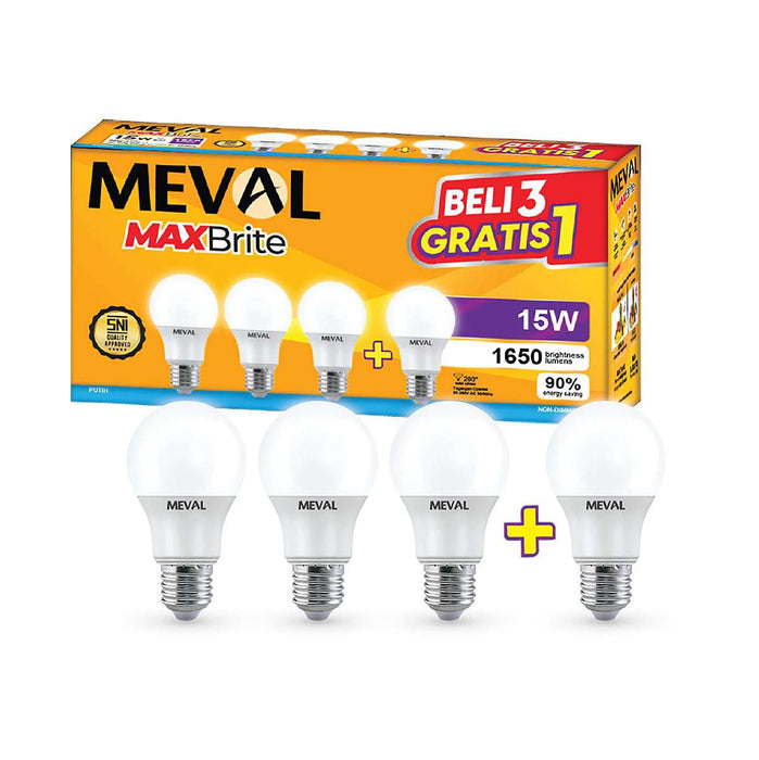 LAMPU LED Lampu Putih LED Bulb Meval Maxbrite XB4 15A 15 Watt Isi 4 MEVAL OSCARLIVING