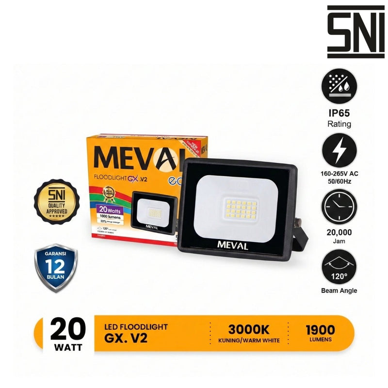 LAMPU TEMBAK Lampu Tembak Meval LED Flood Light Eco GX EIX 2DB 20W MEVAL OSCARLIVING