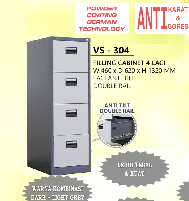Lemari Arsip & Rak Arsip Lemari Arsip VIP Star VS 304 Lemari Dokumen Besi Filling Cabinet 4 Laci VIP OFFICE OSCARLIVING