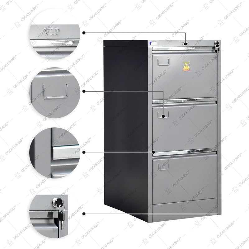 Lemari Arsip & Rak Arsip Lemari Arsip VIP V303 Lemari Dokumen Besi | Filling Cabinet 3 Laci VIP OFFICE OSCARLIVING