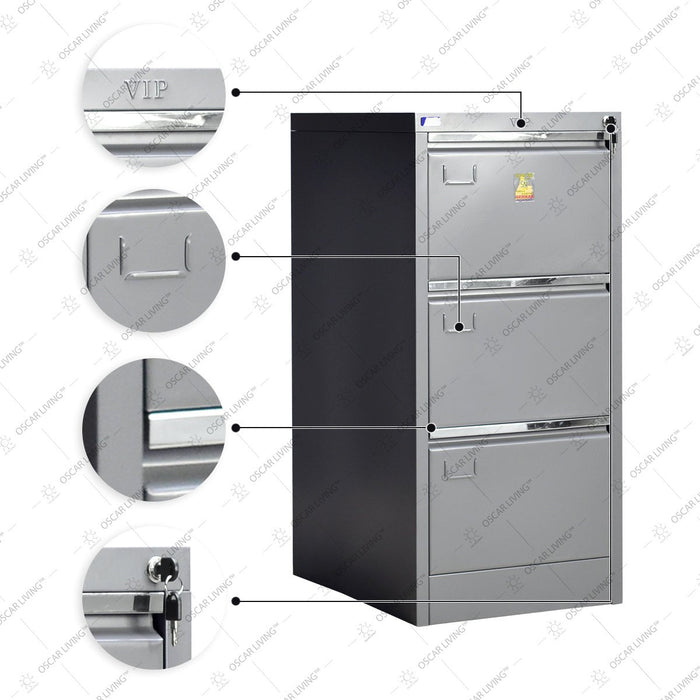 Lemari Arsip & Rak Arsip Lemari Arsip VIP V303 Lemari Dokumen Besi | Filling Cabinet 3 Laci VIP OFFICE OSCARLIVING