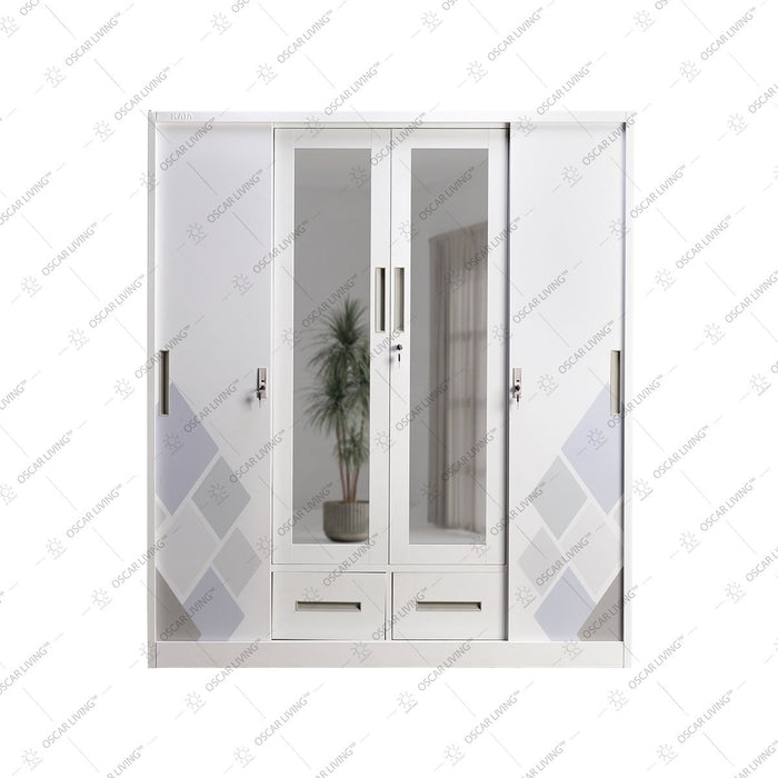 LEMARI PAKAIAN - WARDROBE Lemari Pakaian Lunar LP Besi 4P Sliding Kaca 160 LUNAR OSCARLIVING