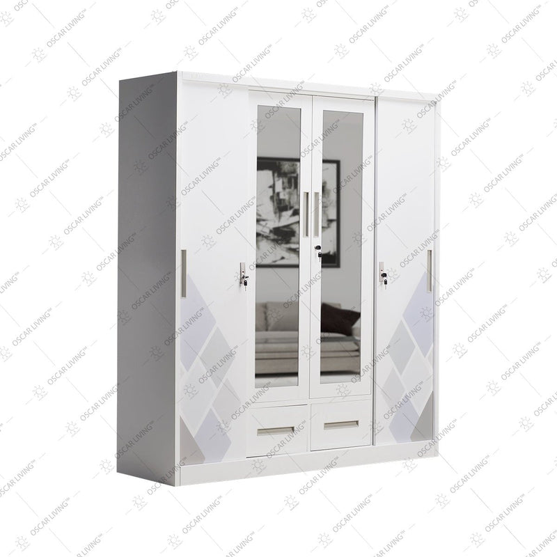 LEMARI PAKAIAN - WARDROBE Lemari Pakaian Lunar LP Besi 4P Sliding Kaca 160 LUNAR OSCARLIVING