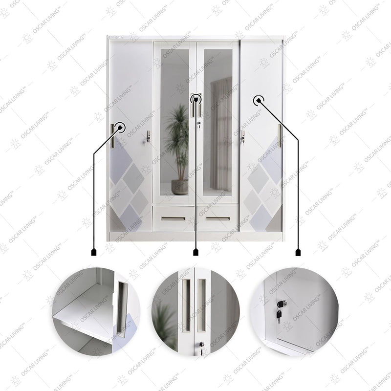 LEMARI PAKAIAN - WARDROBE Lemari Pakaian Lunar LP Besi 4P Sliding Kaca 160 LUNAR OSCARLIVING