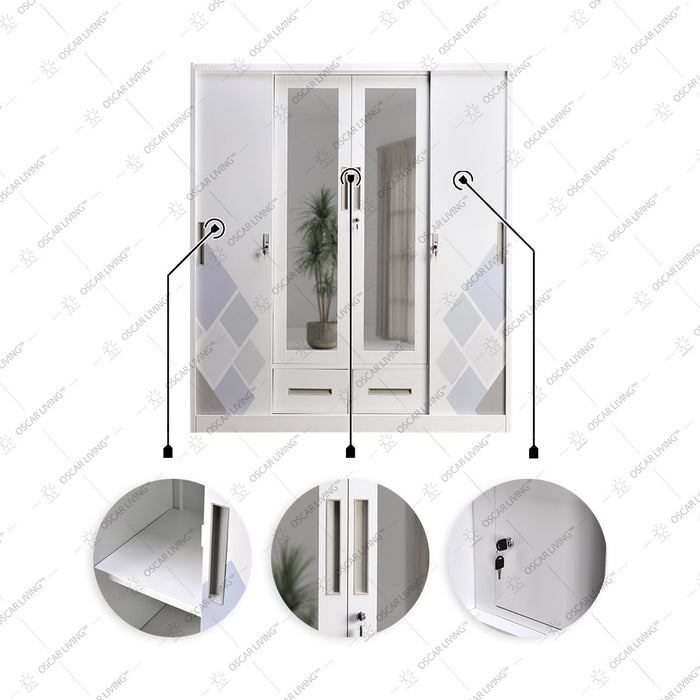LEMARI PAKAIAN - WARDROBE Lemari Pakaian Lunar LP Besi 4P Sliding Kaca 160 LUNAR OSCARLIVING
