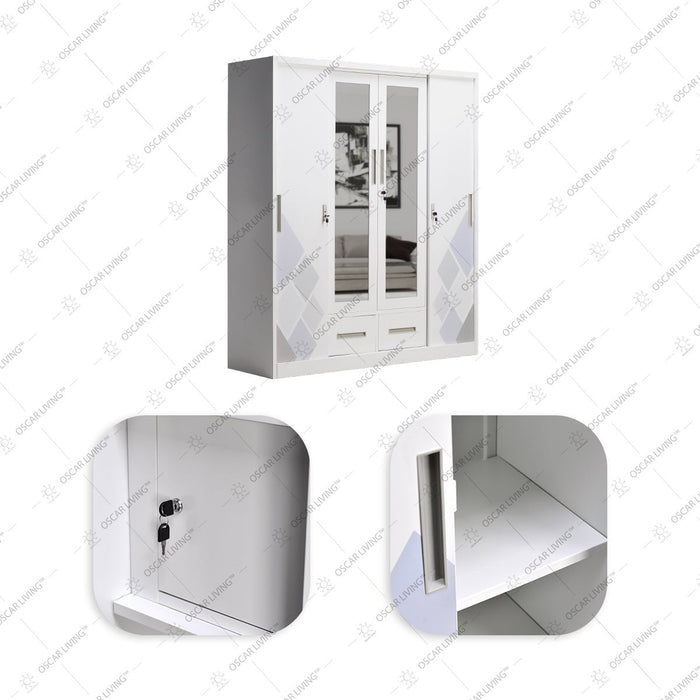 LEMARI PAKAIAN - WARDROBE Lemari Pakaian Lunar LP Besi 4P Sliding Kaca 160 LUNAR OSCARLIVING