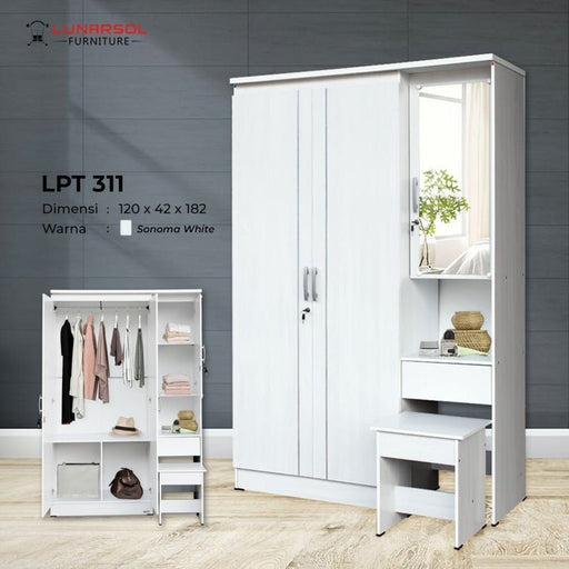 LEMARI PAKAIAN - WARDROBE Lemari Pakaian Lunar LPT311 + Meja Rias LUNAR OSCARLIVING