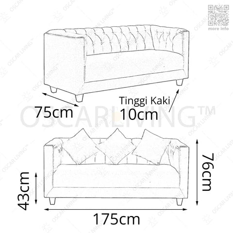 SOFA OLC OLIV Sofa Tamu 3 Seater Sofa Turquoise Minimalis OLIV OSCARLIVING