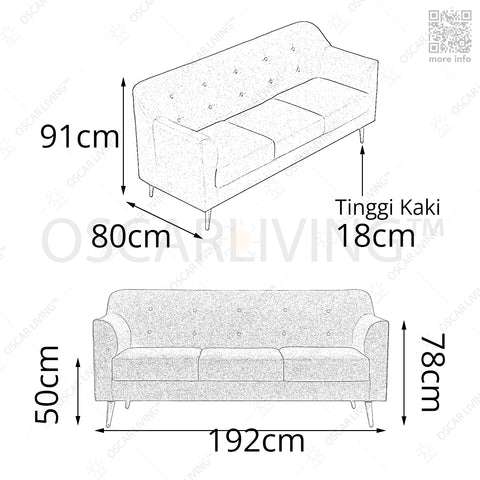 SOFA Sofa Tamu Minimalis OLC OLIV Retro 3 Seater OLIV OSCARLIVING