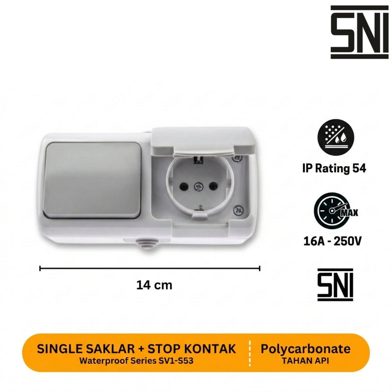 Stop Kontak Saklar dan Stop Kontak Dinding (Outbow) Meval Waterproof SV1 - S53 MEVAL OSCARLIVING