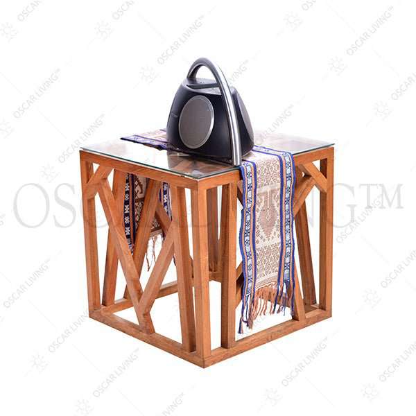 Meja Serbaguna Meja Sudut Kayu Jati Natural OLIV Hasibuan Zigzag OLIV OSCARLIVING