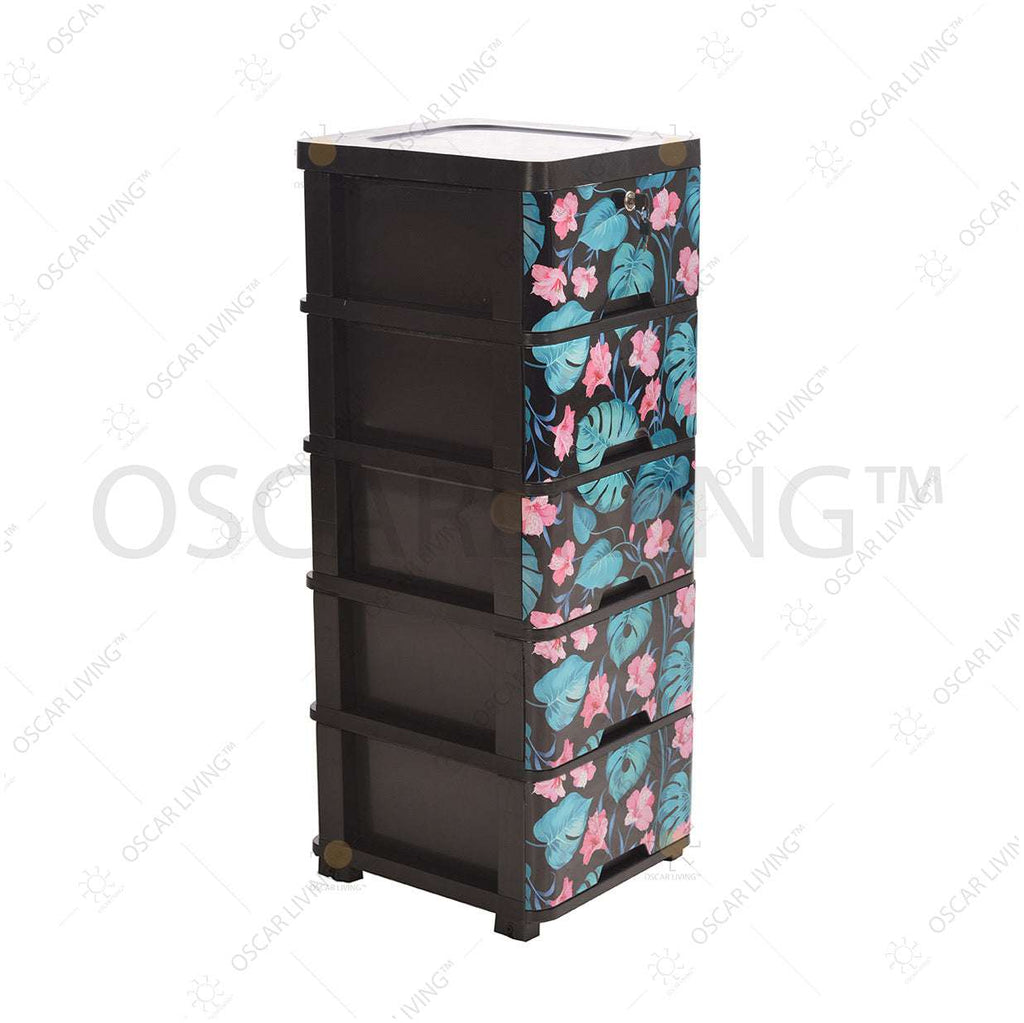 LEMARI PLASTIK - PLASTIC WARDROBE Lemari Plastik Laci Miami Milaci Motif Leaf MIAMI OSCARLIVING