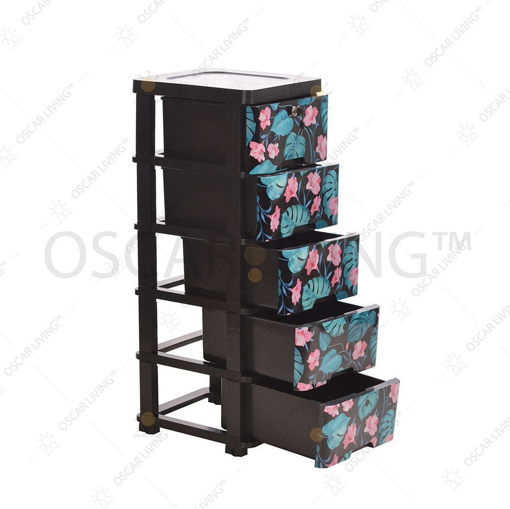 LEMARI PLASTIK - PLASTIC WARDROBE Lemari Plastik Laci Miami Milaci Motif Leaf MIAMI OSCARLIVING