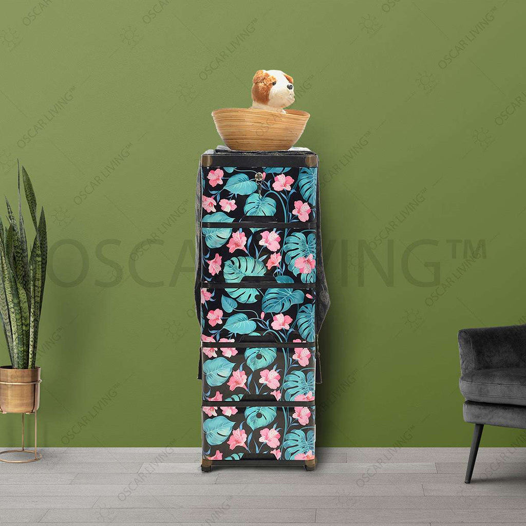 LEMARI PLASTIK - PLASTIC WARDROBE Lemari Plastik Laci Miami Milaci Motif Leaf MIAMI OSCARLIVING