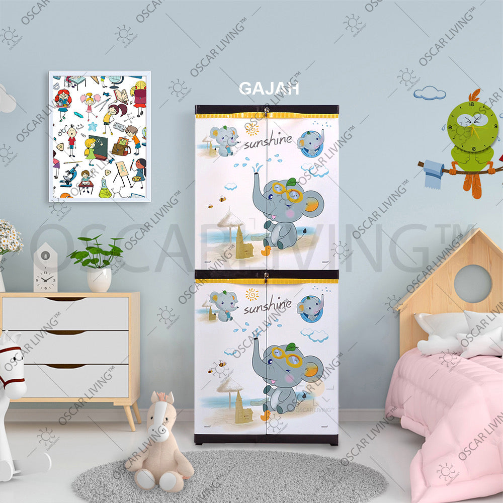 LEMARI PLASTIK - PLASTIC WARDROBE Lemari Plastik Sinbak Rak 4 Susun Motif Gajah | Plastic Wardrobe SINBAK OSCARLIVING