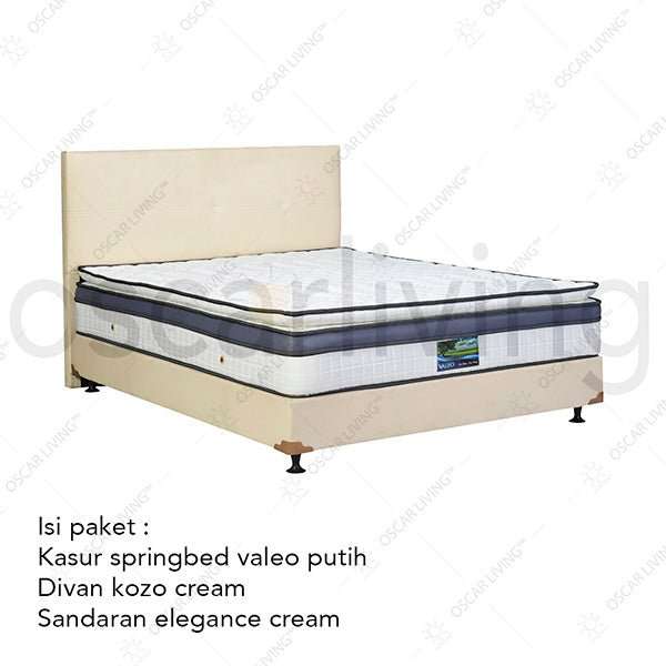 KASUR - SPRINGBED Kasur Springbed Valeo SuperKoil PlushTop PillowTop HB Elegance Cream | Fullset Kozo VALEO OSCARLIVING